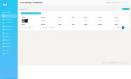 Halaman manajemen aset AIMS — daftar aset dengan detail lengkap
