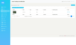 Halaman manajemen komponen AIMS — daftar komponen dengan stok lengkap